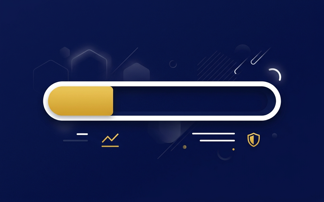 Illustration of a credit utilization meter filled to about a quarter, navy and gold.
