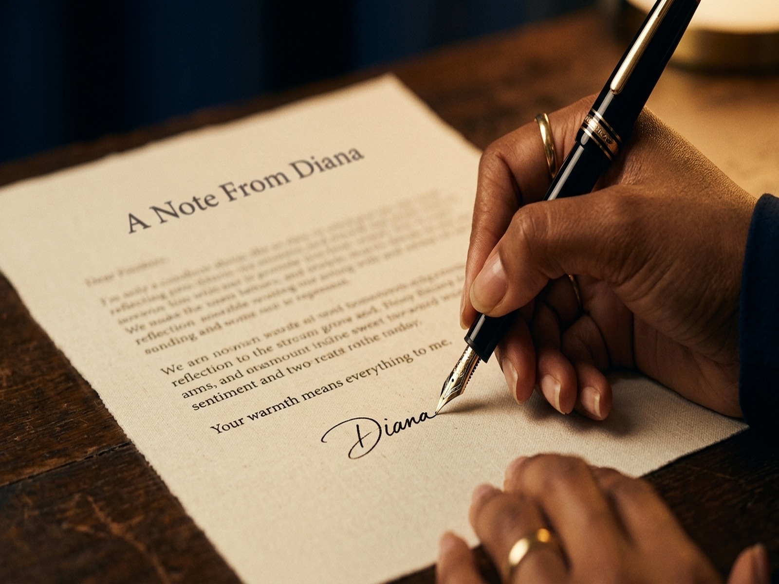 A handwritten note from Diana Haley on cream paper.